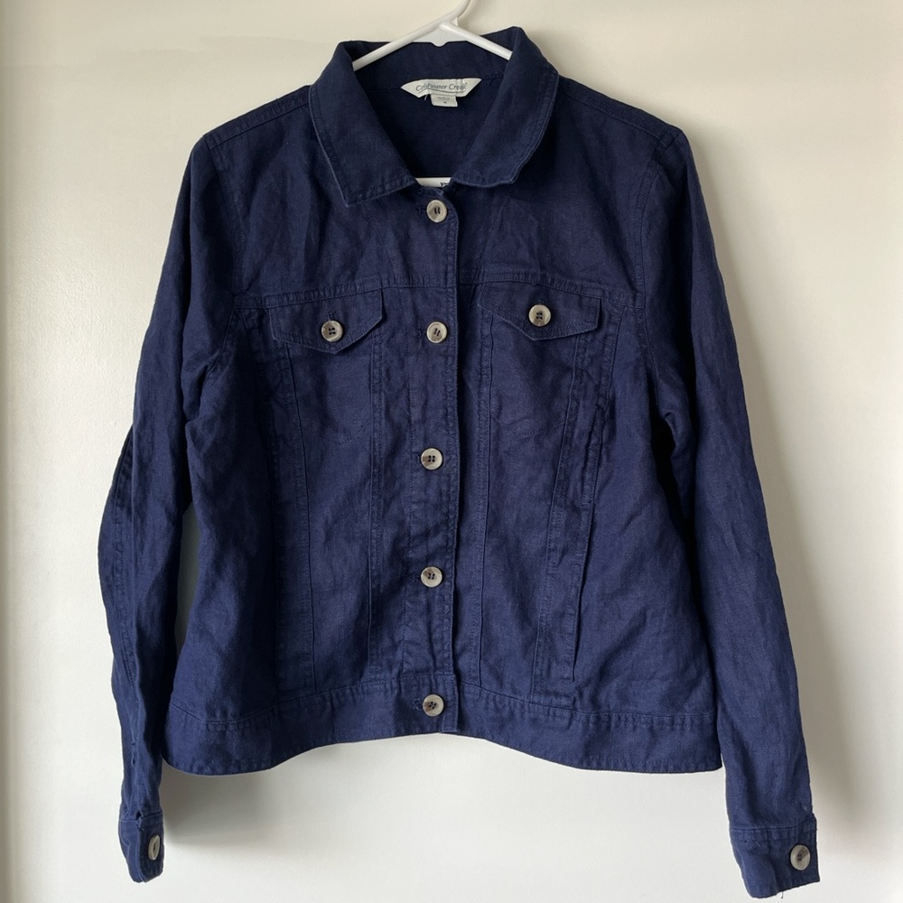 Coldwater Creek 100% Linen Navy Jacket